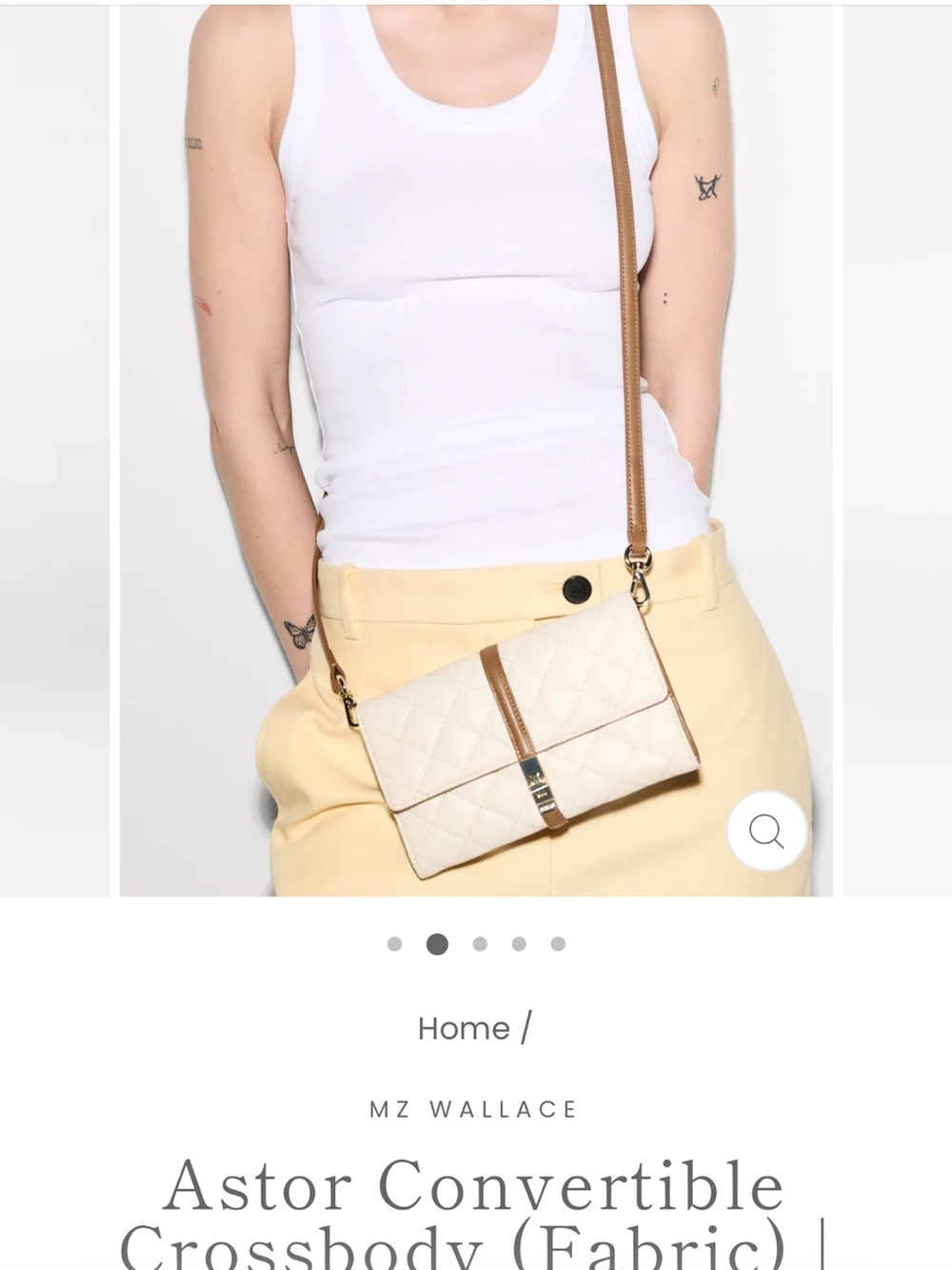 MZ Wallace Cream Quilted Crossbody with Tan Strap